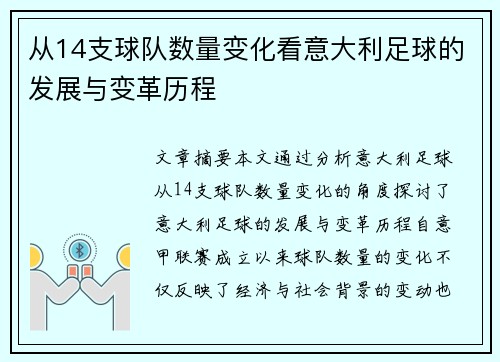 从14支球队数量变化看意大利足球的发展与变革历程