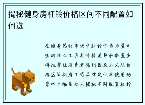 揭秘健身房杠铃价格区间不同配置如何选